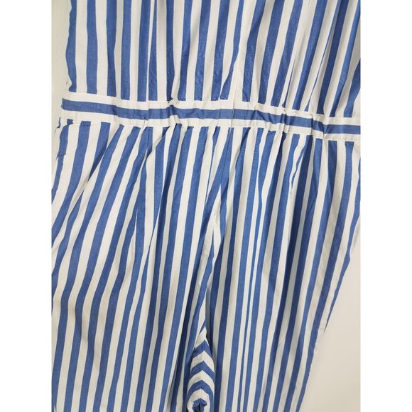 J. Crew Women's Sz. 4 Blue & White Cotton Wide Leg Halter Jumpsuit - Picture 9 of 9
